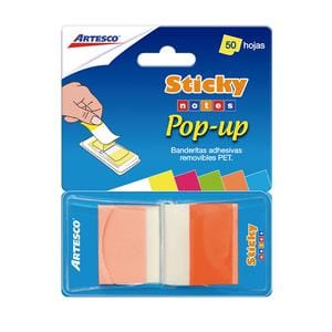 BANDERITAS ADHESIVAS ARTESCO POP UP NARANJA NEÓN 50 HOJAS