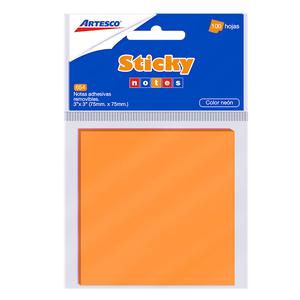 NOTAS ADHESIVAS ARTESCO 75 X 75 MM NARANJA NEÓN 100 HOJAS