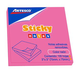 NOTAS ADHESIVAS ARTESCO 75 X 75 MM ROSADO NEÓN 100 HOJAS