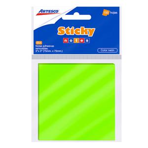 NOTAS ADHESIVAS ARTESCO 75 X 75 MM VERDE NEÓN 100 HOJAS