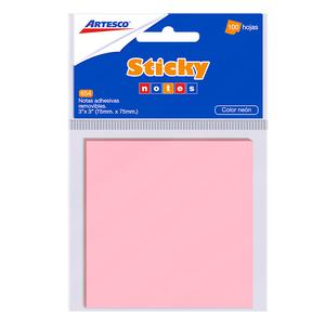 NOTAS ADHESIVAS ARTESCO 75 X 75 MM ROSA PASTEL 100 HOJAS