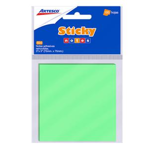 NOTAS ADHESIVAS ARTESCO 75 X 75 MM VERDE PASTEL 100 HOJAS