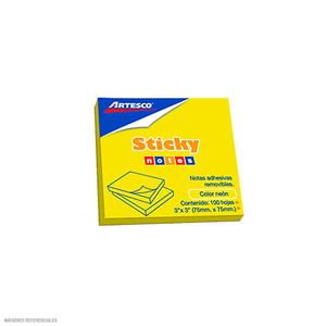 NOTAS ADHESIVAS ARTESCO 75 X 75 MM AMARILLO NEÓN 100 HOJAS
