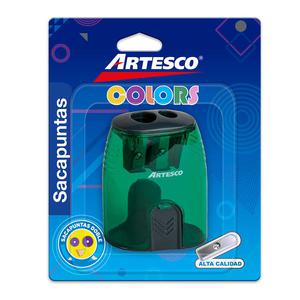 TAJADOR DOBLE DE PLÁSTICO ARTESCO COLORS CON DEPÓSITO